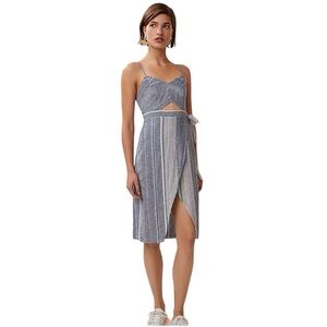 Express Striped Linen Cotton Denim Cutout Casual Midi Dress Size 10